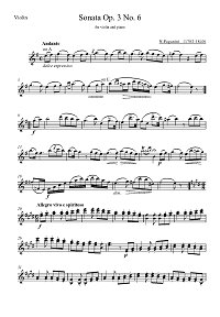 Паганини – Соната для скрипки op.3 N6 - Партия - первая страница