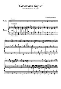 Пахельбель – Канон и Жига для виолончели ре мажор - Клавир - первая страница
