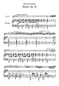 Сарасате - Болеро для скрипки Op.30 - Клавир - первая страница