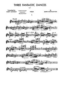 Шостакович - Три фантастических танца для скрипки - Партия - первая страница
