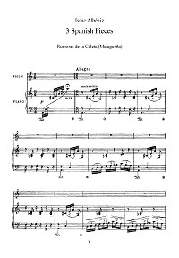 Альбенис - Три пьесы (Малагуэнья, Павана-Каприччио, Torre Bermeja) для скрипки - Клавир - первая страница