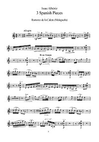 Альбенис - Три пьесы (Малагуэнья, Павана-Каприччио, Torre Bermeja) для скрипки - Партия - первая страница
