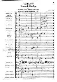 Блох - Шалом для виолончели с оркестром - Партитура - первая страница