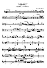 Дебюсси - Менуэт для виолончели с фортепиано (переложение) - Партия виолончели - первая страница
