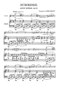 Дворжак – 8 Юморесок, Op.101 – N1, N5, N7 для скрипки с фортепиано  - Клавир - первая страница