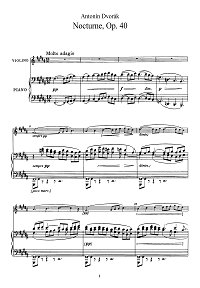 Дворжак - Ноктюрн для скрипки op.40 - Клавир - первая страница