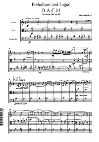 Эйслер Ханс - Прелюдия и фуга на тему BACH для струнного трио - Партитура - первая страница
