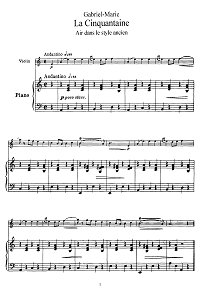 Габриель - Мари - La Cinquantaine (Пятьдесят) для скрипки - Клавир - первая страница