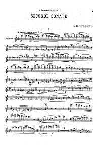 Онеггер - Соната N2 для скрипки с фортепиано - Партия скрипки - первая страница