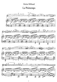 Мийо - Весна для скрипки с фортепиано - Клавир - первая страница