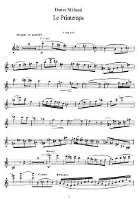 Мийо - Весна для скрипки с фортепиано - Партия - первая страница