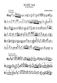 Марен Маре - Сюита Ля минор N4 для виолончели с фортепиано - Партия виолончели - первая страница