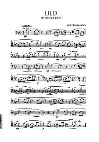 Рахманинов - Песня для виолончели с фортепиано - Партия виолончели - первая страница