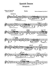 Сарасате – Малагуэнья – Испанский танец Op.21 – для скрипки с фортепиано  - Партия - первая страница