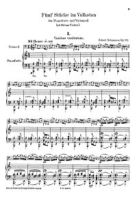 Шуман - Пьесы в народном стиле соч.102 для виолончели - Клавир - первая страница