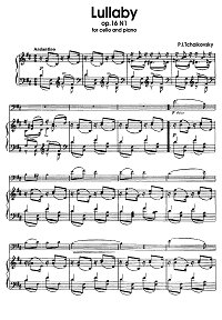 Чайковский – Колыбельная Op. 16 N1 для виолончели и фортепиано - Клавир - первая страница