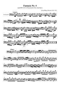 Телеман - Фантазия N4 для виолончели соло - Партия - первая страница