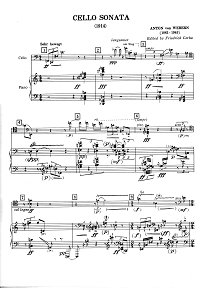 Веберн - Соната для виолончели (1914) - Клавир - первая страница