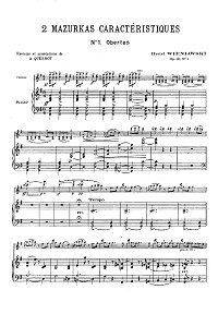 Венявский - 2 мазурки для скрипки op.19 - Клавир - первая страница